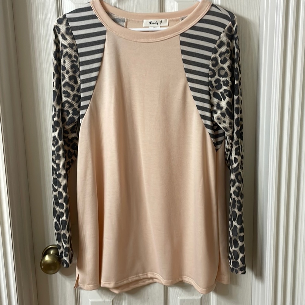 Lindy Lu Blush Pink Mixed-Print Raglan Long Sleeve Top